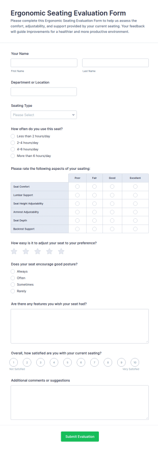 Ergonomic Seating Evaluation Form Template