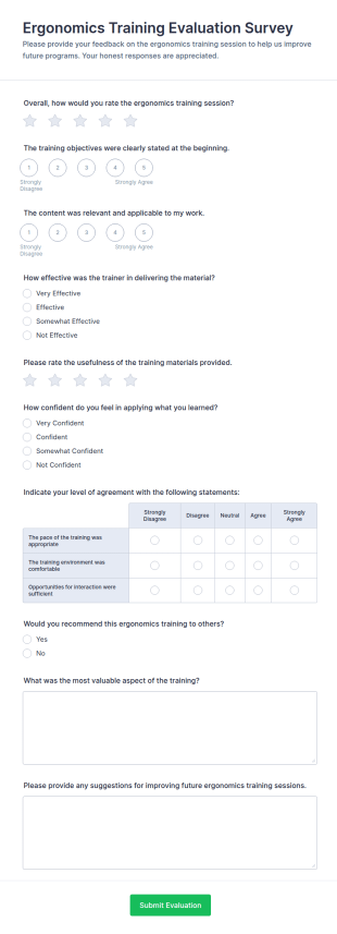 Ergonomics Training Evaluation Survey Form Template