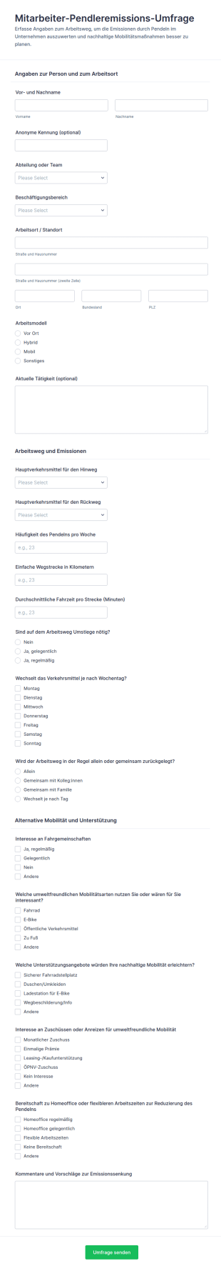Erhebung Zu Emissionen Auf Dem Arbeitsweg Survey