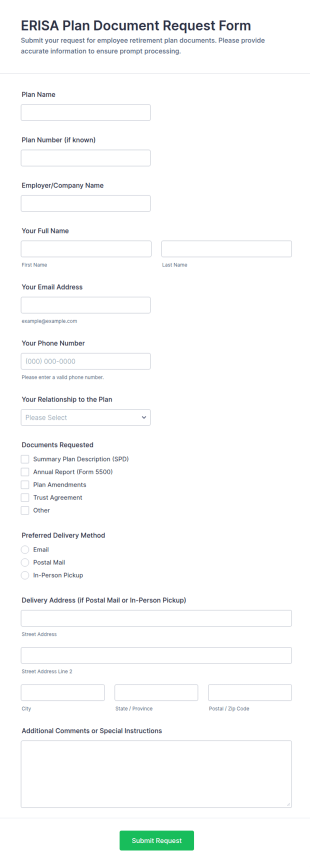 ERISA Plan Document Request Form Template