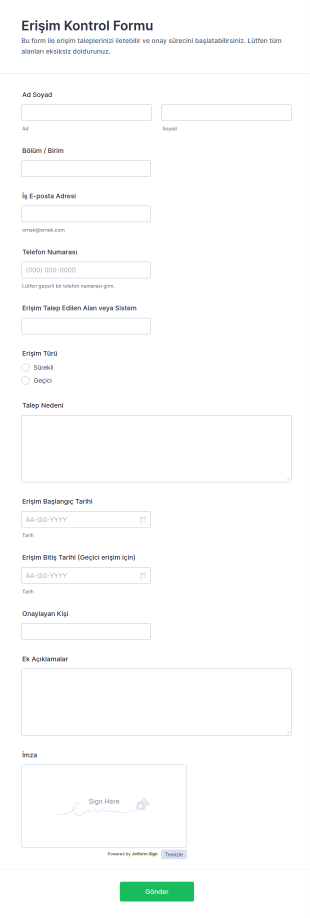 Erişim Kontrolü Formu 🎛️ Form Şablonu