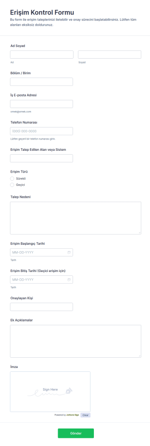 Erişim Kontrolü Formu 🎛️ Form Şablonu