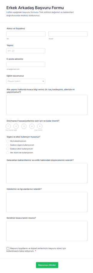 Erkek Arkadaş Başvuru Form Şablonu