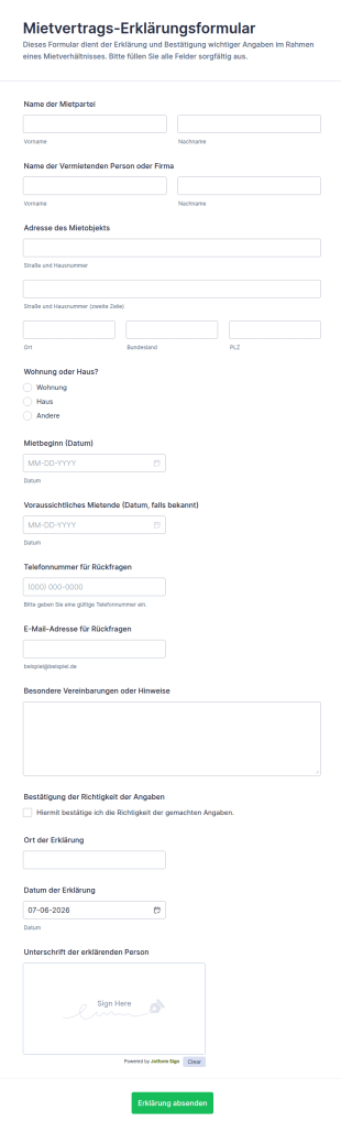 Erklärung Zum Mietvertrag Waiver