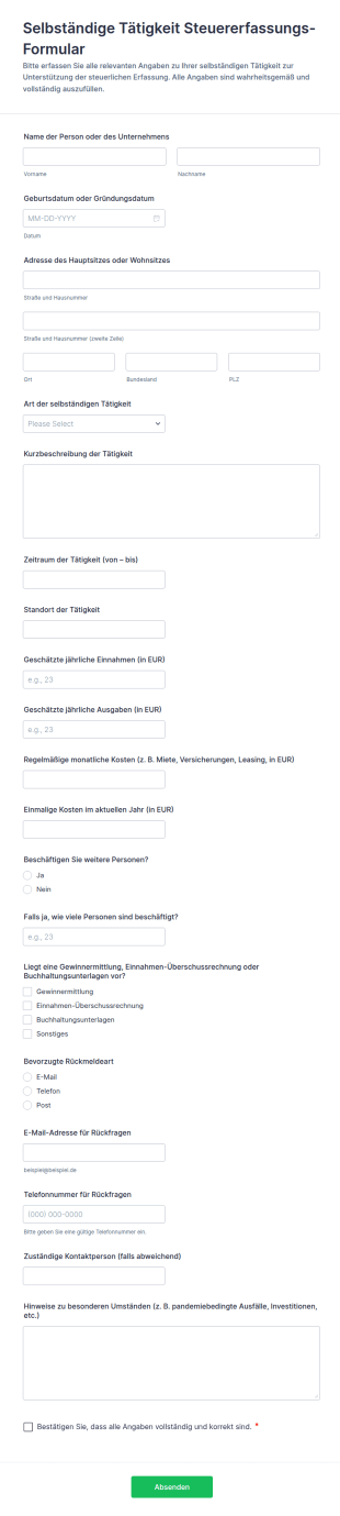 Erklärung Zur Selbstständigensteuer Form
