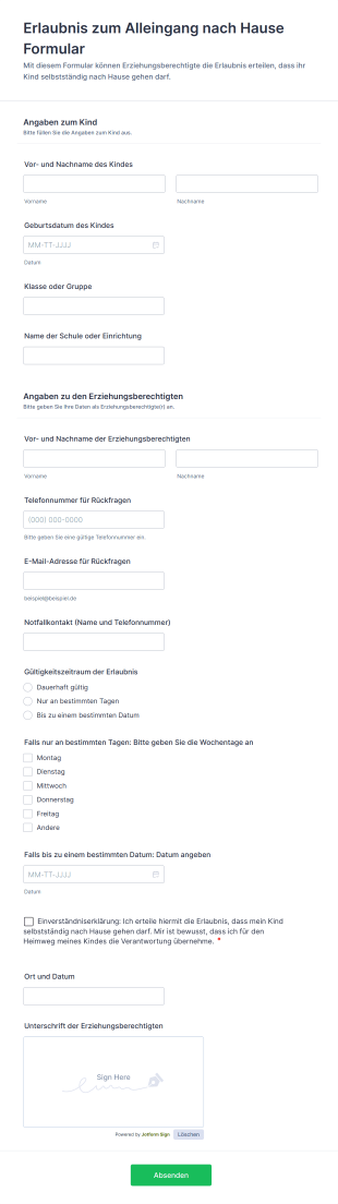 Erlaubnis Zum Alleingang Nach Hause Formular