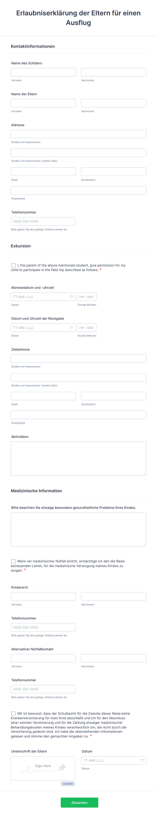 Erlaubniserklärung Der Eltern Für Einen Ausflug Form Template