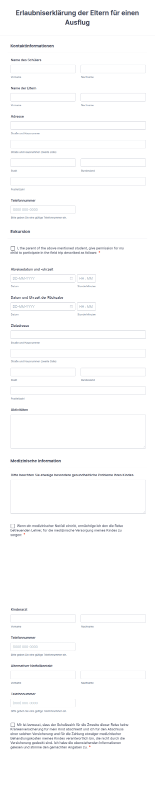 Erlaubniserklärung Der Eltern Für Einen Ausflug
