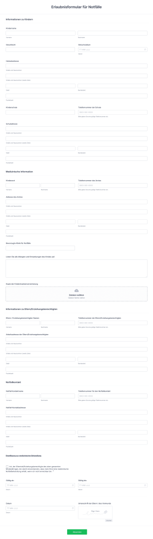 Erlaubnisformular Für Notfälle