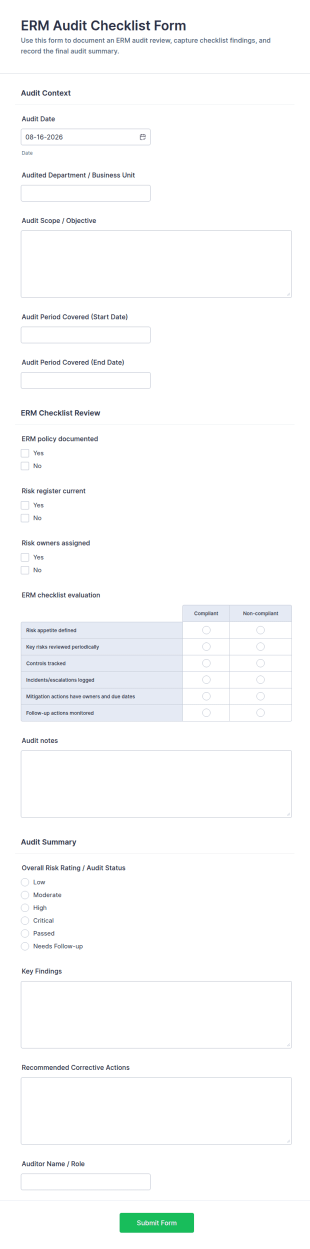 ERM Audit Checklist Form Template