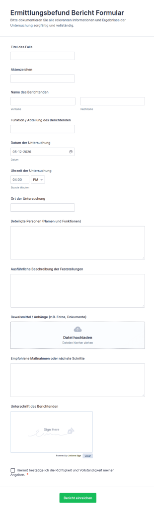 Ermittlungsbefund Bericht Formular