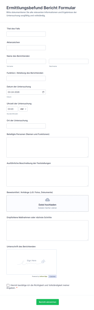 Ermittlungsbefund Bericht Formular