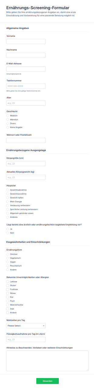 Ernährungs Screening Formular