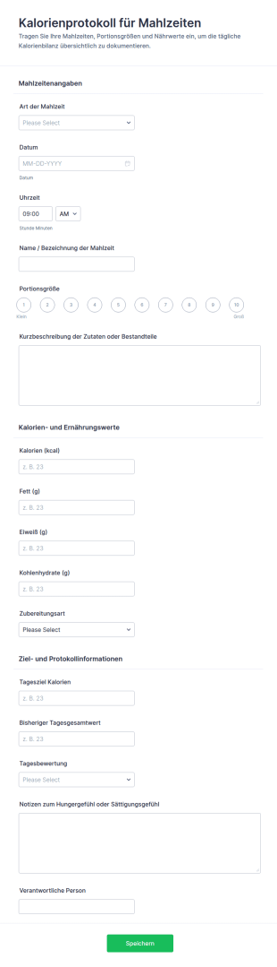 Ernährungs Und Kalorienprotokoll Formular