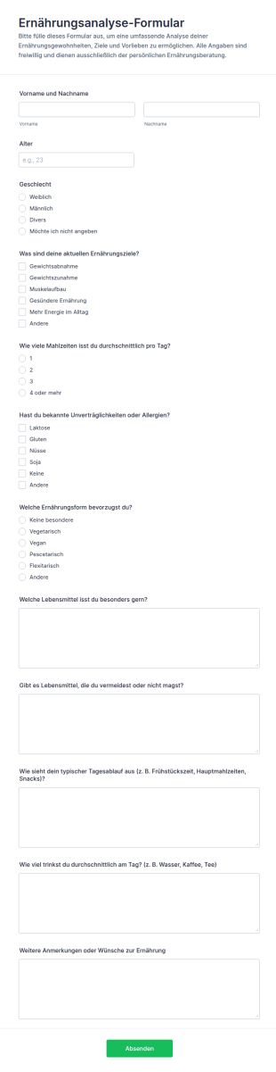 Ernährungsanalyse Fragebogen 🍎🥗