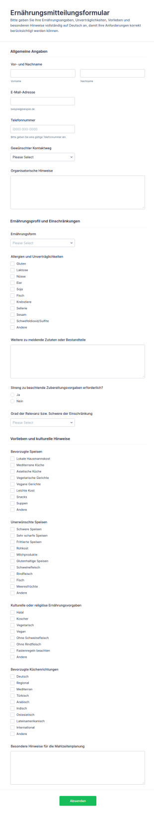 Ernährungsmitteilungsformular
