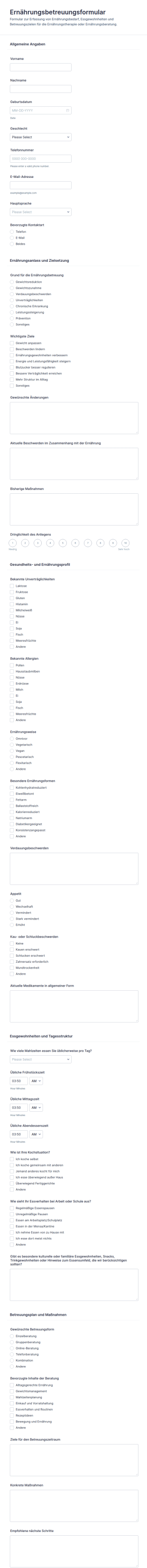 Ernährungsplan Formular