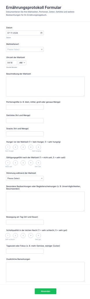 Ernährungsprotokoll Formular
