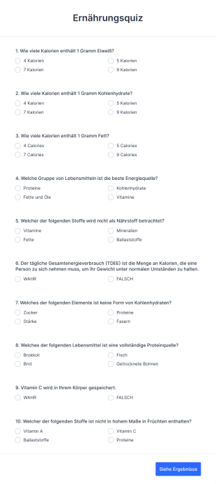 Ernährungsquiz Form Template