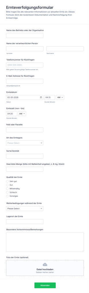 Ernteverfolgungsformular