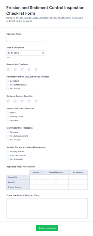 Erosion And Sediment Control Inspection Checklist Form Template