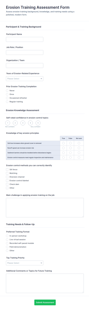 Erosion Training Assessment Form Template