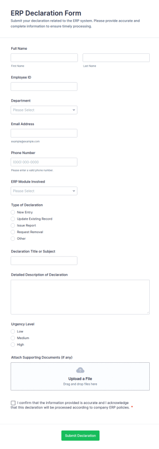 ERP Declaration Form Template
