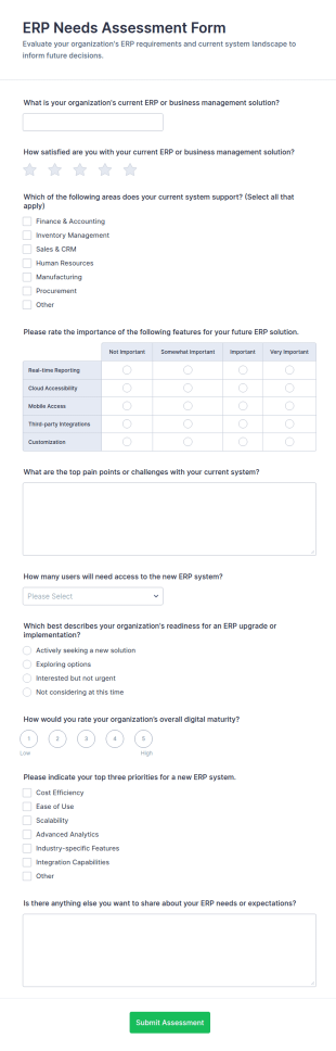 ERP Needs Assessment Survey Form Template