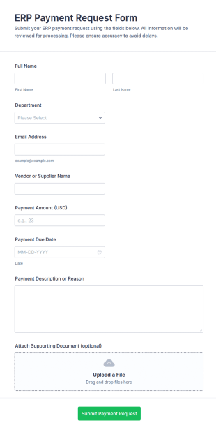 ERP Payment Request Form Template