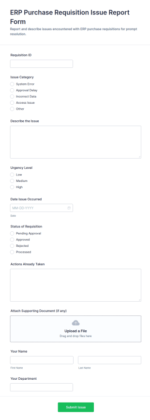 ERP Purchase Requisition Issue Report Form Template