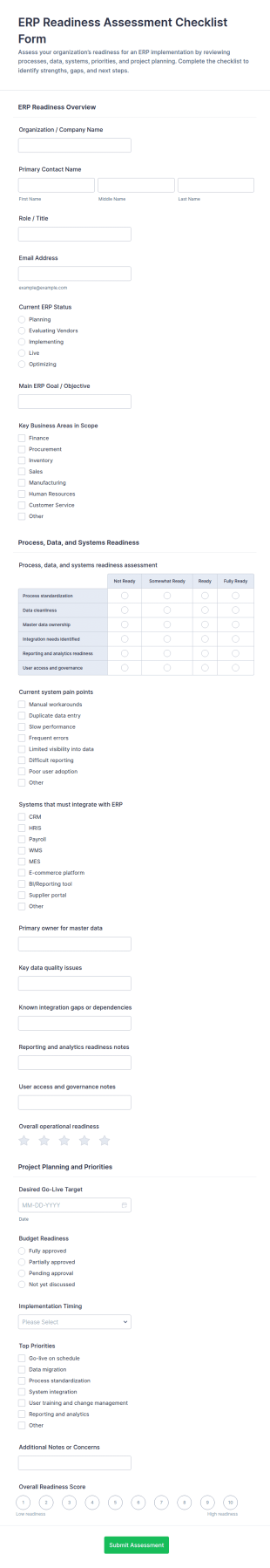 ERP Readiness Assessment Form Template