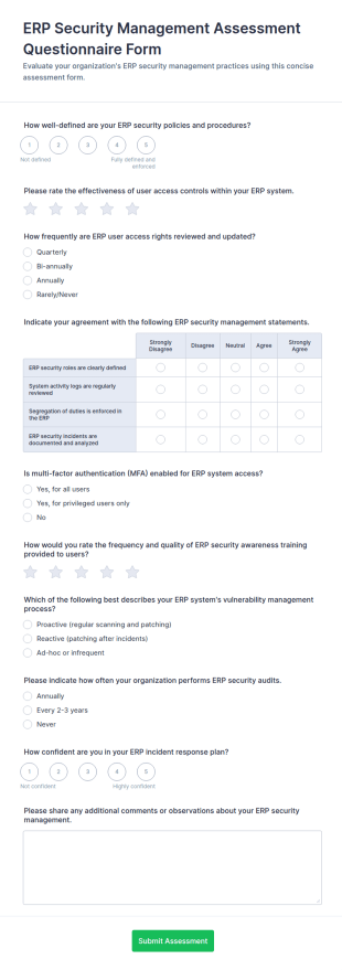 ERP Security Management Assessment Questionnaire Form Template