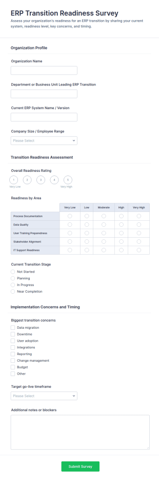 ERP Transition Readiness Survey Form Template