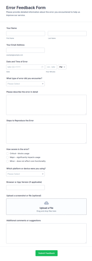 Error Feedback Form Template