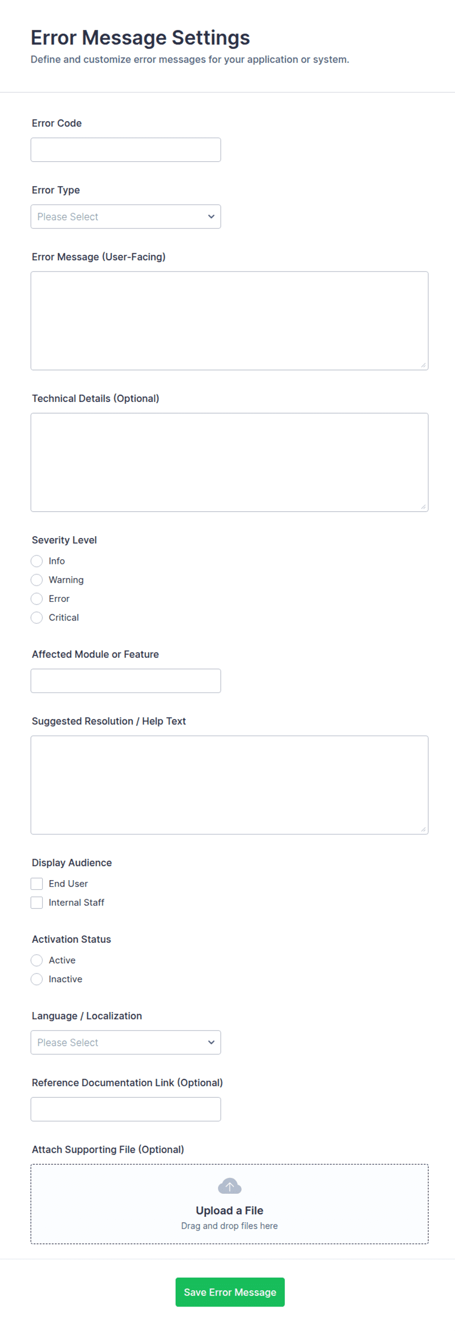 Error Message Settings Form Template | Jotform