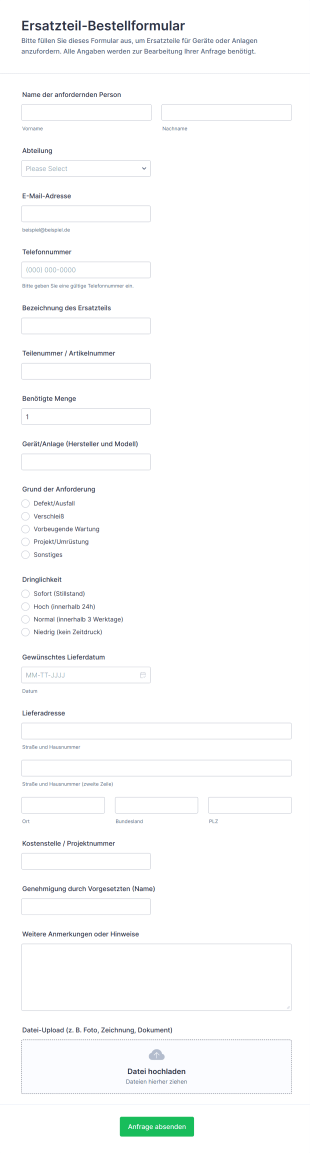 Ersatzteil Bestellformular