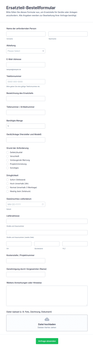 Ersatzteil Bestellformular
