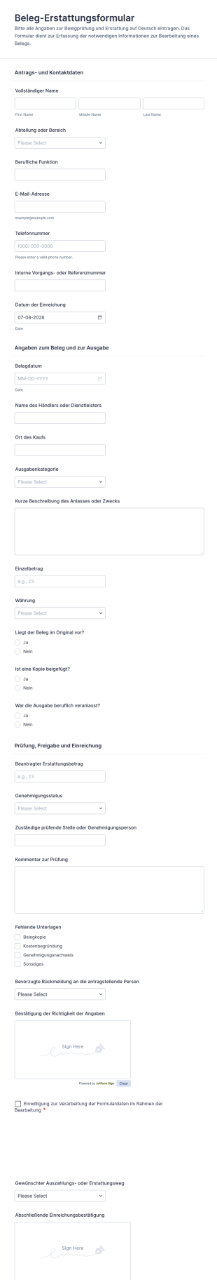 Erstattungsantrag Für Belegkosten Formular