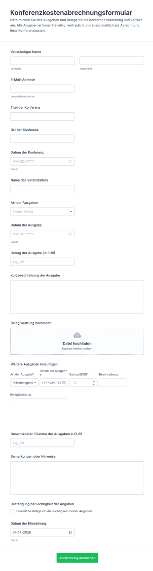 Erstattungsantrag Für Konferenzkosten Form