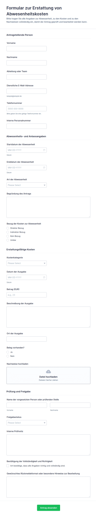 Kostenerstattungs Checkliste Für Urlaubszeiten Formular