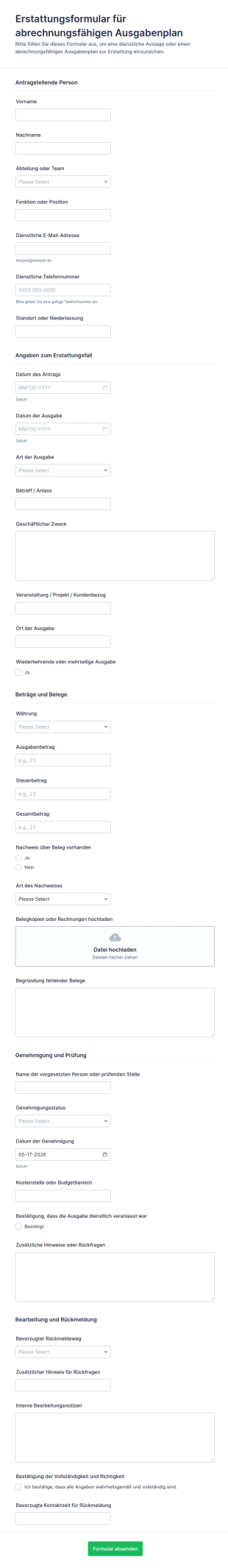 Erstattungsformular Für Verantwortungsvolle Ausgaben