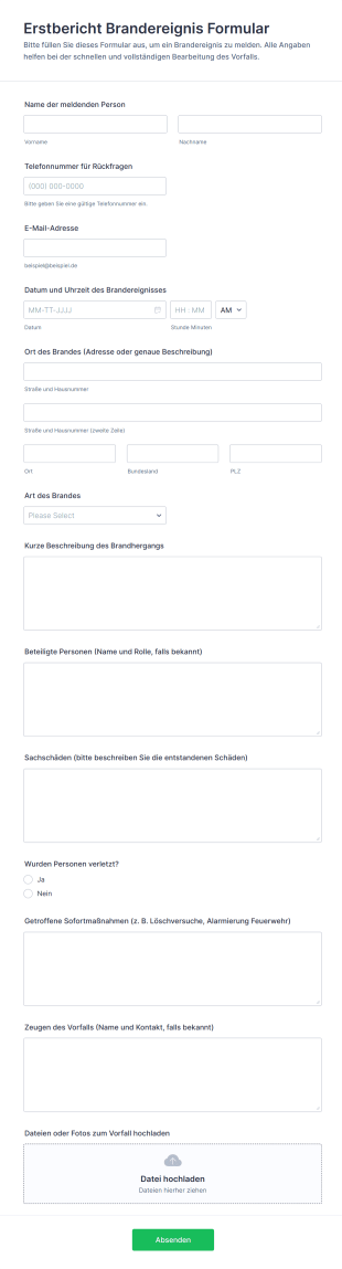 Erstbericht Brandereignis Formular