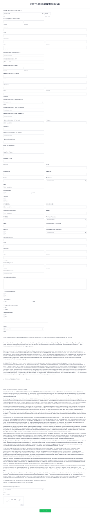 Erste Schadensmeldung Form Template