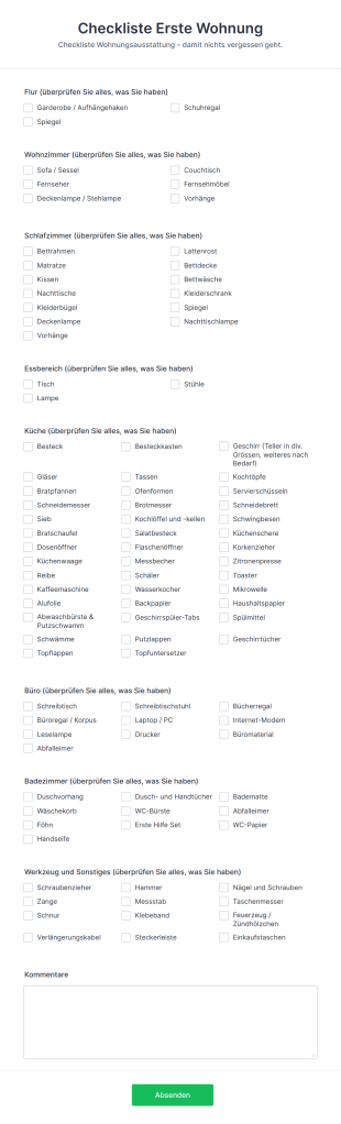 Checkliste Erste Wohnung Form Template
