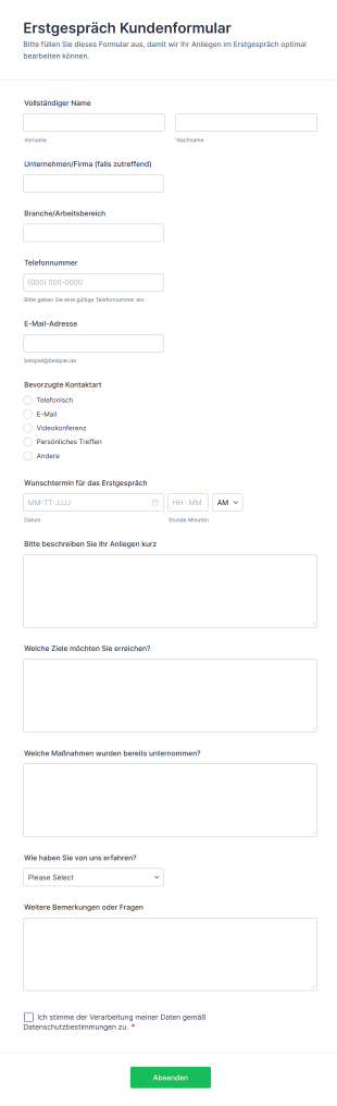 Erstgespräch Kundenformular
