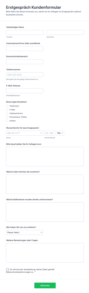 Erstgespräch Kundenformular