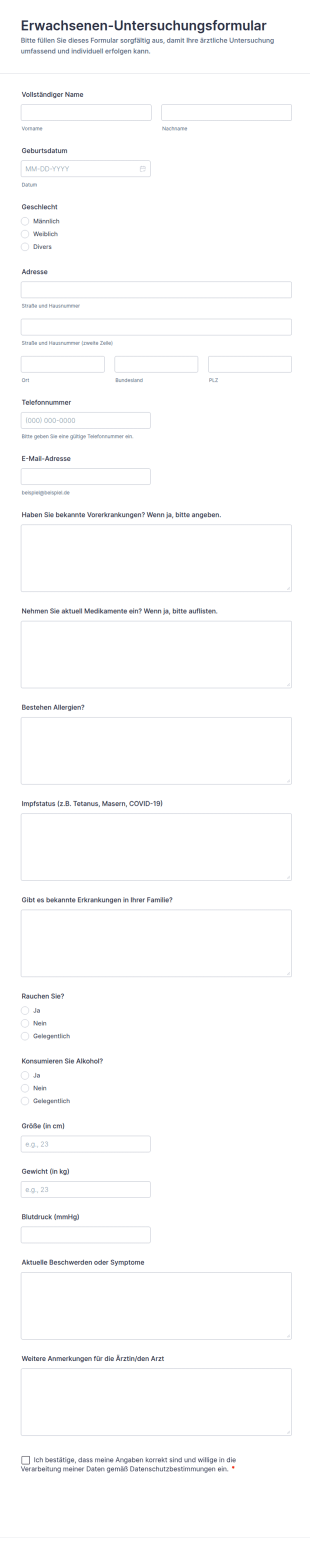 Erwachsenen Untersuchungsformular