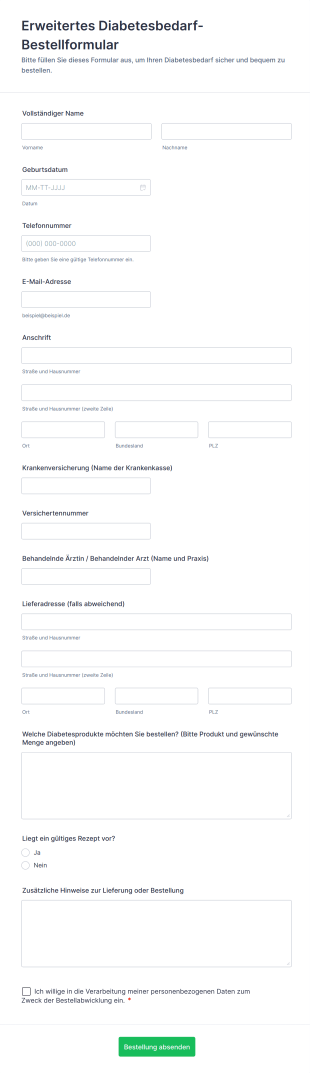 Erweitertes Diabetesbedarf Bestellformular