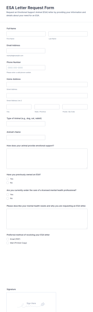ESA Letter Request Form Template