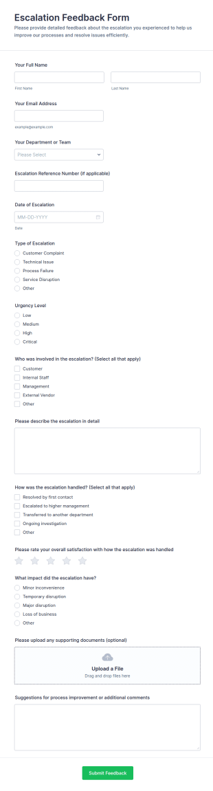 Escalation Feedback Form Template